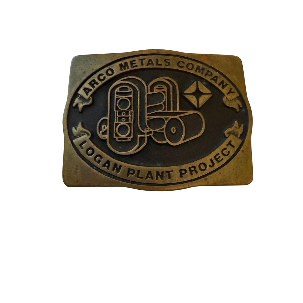 Vintage 1983 Arco Metals Company Logan Plant Project Solid Brass Belt Buckle USA